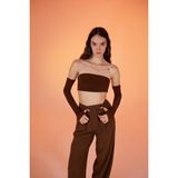 Holly Lolly Straplez Model Kol Detaylı Noir Bluz Kahverengi - XS