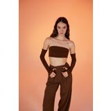 Holly Lolly Straplez Model Kol Detaylı Noir Bluz Kahverengi