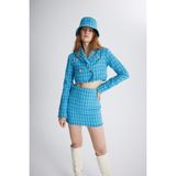 Holly Lolly Tüvit Kumaş Crop Tweed Ceket Mavi - XS