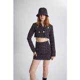 HOLLY LOLLY Tüvit Kumaş Crop Tweed Ceket Siyah
