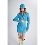 Holly Lolly Tüvit Kumaş Mini Tweed Etek Mavi - S