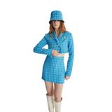 Holly Lolly Tüvit Kumaş Mini Tweed Etek Mavi
