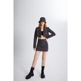 Holly Lolly Tüvit Kumaş Mini Tweed Etek Siyah - XS