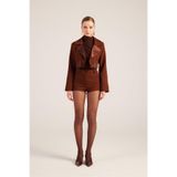 HOLLY LOLLY Yakası Saten Detaylı Camila Crop Blazer Ceket, m, HLFW25-00047, Kahve, Kadın