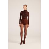 HOLLY LOLLY Yüksek Bel Fermuarlı Mini Bailey Şort, l, HLFW25-00048, Kahve, Kadın