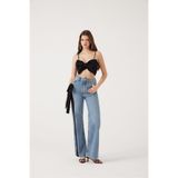 HOLLY LOLLY Yüksek Bel Kurdele Detaylı Wide Leg Kyla Jean Pantolon, l, HLSS25-0003, Siyah, Kadın