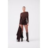 HOLLY LOLLY Yüksek Bel Mini Valeri Süet Şort, l, HLFW26-0033, Kahve, Kadın