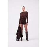 HOLLY LOLLY Yüksek Bel Mini Valeri Süet Şort, xs, HLFW26-0033, Kahve, Kadın