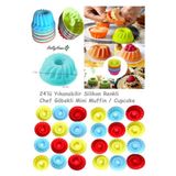 HOLLYHOME 24'lü Yıkanabilir Mini Chef Göbekli Muffin Pişirme Kalıbı, Silikon Kek, Cupcake, Hamur Işi Kap