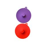 HOLLYHOME 2'li Silikon Mini Vakum Kapak, Kase, Kavanoz, Saklama Kabı Kapağı Mor/Kırmızı Çap:11 cm