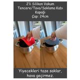 HOLLYHOME 2'li Silikon Vakum Kapak, Tencere, Tava, Saklama Kabı Kapağı Gri/Kırmızı Çap:24 Cm