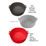 HOLLYHOME 3'lü Silikon Airfryer Yonca Pişirme Kalıbı Seti; Siyah, Gri, Kırmızı Yonca Model 20x5cm
