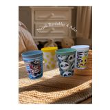 HOLLYHOME 4 Adet Sandy Desenli Bardak Renkli Plastik Su, Meşrubat Bardağı 300ml 10(h)x8x8cm