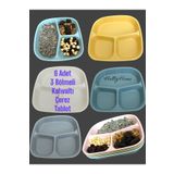 HOLLYHOME 6 Adet Renkli 3 Bölmeli Kahvaltı Tabağı Plastik Piknik Kamp Çerez Yemek Servis Tabağı 21,5x23x3,5cm