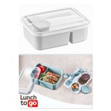 HOLLYHOME Lunch To Go Beslenme Kabı Bölmeli Sosluklu Plastik Beslenme Kutusu 920ml 40ml 14,5x20x7,4(H)cm Gri