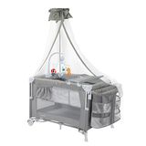 Holmer All in One Cibinlikli Dönenceli Alt Açma Üniteli Oyun Parkı Park Yatak Açık Gri