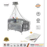 Holmer Coolstyle (Anne Yanı -Deluxe Kumaş) Cibinlikli Dönenceli Oyun Parkı 70X110cm Gri + Aloevera Yatak
