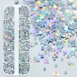 Holografik Gümüş Tırnak Süsleme Folyo Pulları Karışık Dizayn Kelebek Kalp Harfler Yıldızlar Nail Art