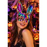 Holografik Tavşan Kulaklı Parti Maskesi Parlak Renkli Halloween Cadılar Bayramı Kostüm Aksesuarı