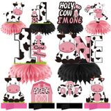 Holy Cow I'm One Birthday Dekorasyonları Kızlar, İnek İlk Doğum Günü Petek Ortadaki Parti Malzemeleri, Bebek 1. Doğum Günü İnek Temalı Masa Üstü Tabela Dekor