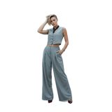 homa vedad Kadın Gri İKİLİ Takım – Yelek + Geniş Paça Pantolon + Kalem Pantolon – Şık Modern Set Gri-36
