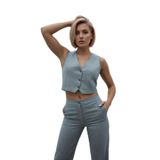homa vedad Kadın Gri İKİLİ Takım – Yelek + Geniş Paça Pantolon + Kalem Pantolon – Şık Modern Set Gümüş-34