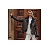 homa vedad Premium Shearling Astarlı Oversize Aviator Kaban kadın pilot mont Siyah-38
