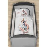 Homamia Isme Özel 75X120 Park Yatak Beşik Nevresim Takımı Çiçekli Unicorn - 70 x 120 cm - Beyaz