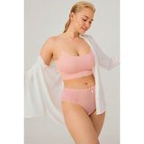 Homay Büyük Beden Önü Tül Detaylı Dantelli Brezilya Külot - Tek Parça - 4XL - Pudra