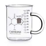 Homazing Kafein Bardağı Kupası, Kafein Molekülü Kupa - Kimya Kupası 16 oz Kahve, Latte, Çay veya Sıcak ve Soğuk İçecek için Saplı ve Ölçülü Borosilikat Cam Kahve Kupaları - Çay Kahve Kupası