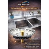 Hombak Paslanmaz Çelik Süzgeç Lavabo Evye Filtre Mutfak Gider Süzgeci Ve Tıkacı Çift Yönlü (8 CM)