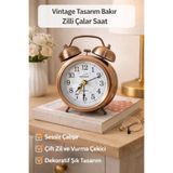 Hombak Vintage Nostaljik Işıklı Bakır Renk Çalar Saat Masa Saati