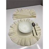 Home %100 Pamuklu Bej Ham Keten Fırfırlı 6’lı Amerikan Servisi Yuvarlak 40CM - 40 x 40