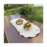 Home %100 Pamuklu Bej Ham Keten Fırfırlı Oval Runner 30X80 cm - 30 x 80 cm
