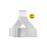 Home 12 Adet Beyaz Ahşap Görünümlü Plastik Askı Kıyafet Elbise Gömlek Askısı Silver Kancalı
