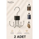 Home 2 Adet Çok Fonksiyonlu 360 Derece Döner Metal Askı Kemer Kravat Çanta Şal ve Dolap İçi Düzenleyici