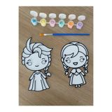 Home 2'li Karlar Ülkesi Boyama Seti - Elsa & Anna DIY Boyama Plakaları (6 Renk Boya + Fırça Dahil)