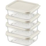 Home 4 Adet Buzdolabı Organizeri - Pp Plastik Şeffaf ve Ayarlanabilir Saklama Kabı, Gıdaları Taze Tutan Fresh Box, Çok Amaçlı,mikrodalga ve Bulaşık Makinesi Uyumlu (Beyaz, 500 Ml)