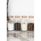 Home 4'lü Ahşap Kapaklı Vakumlu Saklama Kabı Çay&Şeker&Tuz&Kahve Kavanozu 1300Ml