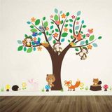 home accessories çocuk odası renkli ağaç orman tilki maymun ayı kirpi tavşan duvar süsleme sticker pvc