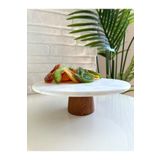 Home , Ahşap Ayaklı Kek Standı,mermer Sunumluk, Mermer Peynir Tabağı 28 Cm Doğal Mermer Pasta Kek Standı