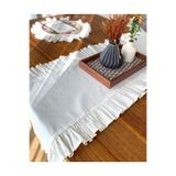 HOME ART ATELIER hand made BOHEM Fırfırlı Vintage Keten Runner - Naturel Bej - 40x110- Soft Keten Seri