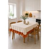 HOME ART ATELIER hand made Çift Renk Fırfırlı Bej Naturel Vintage - Soft Keten Seri Mutfak Salon Masa Örtüsü- Çeyizlik