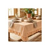 HOME ART ATELIER hand made Fırfırlı Naturel Vintage Masa Örtüsü - Premium Keten Seri- Çeyizlik- turuncu renkli