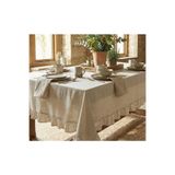 HOME ART ATELIER hand made Fırfırlı Naturel Vintage Masa Örtüsü - Soft Keten Seri Mutfak Salon Masa Örtüsü- Çeyizlik