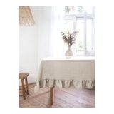 HOME ART ATELIER hand made Fırfırlı Naturel Vintage Masa Örtüsü - Soft Keten Seri- Mutfak Salon Masa Örtüsü