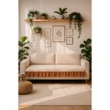 HOME ART ATELIER hand made Keten Fırfırlı Koltuk Örtüsü Bohem Dekoratif Kanepe Çekyat Oturma Yerini Kapatan Örtü