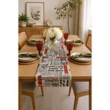 HOME ART ATELIER hand made London Gazete Baskılı Desenli keten 40x140cm Runner