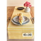 HOME ART ATELIER hand made Organik Pamuk Keten Runner 40x140- Sarı Çizgili