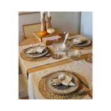 HOME ART ATELIER hand made Sütlü Kahve Çizgili Organik Pamuk Keten Runner 40x140